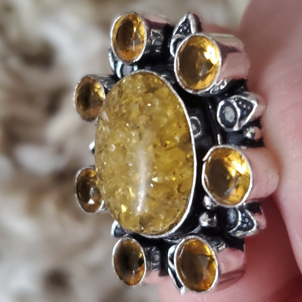 New Amber and Citrine 925 Silver Statement Ring. - Picture 8 of 12